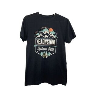 Leisure Lounge Yellowstone National Park Black T-SHIRT Unisex  Small Graphic